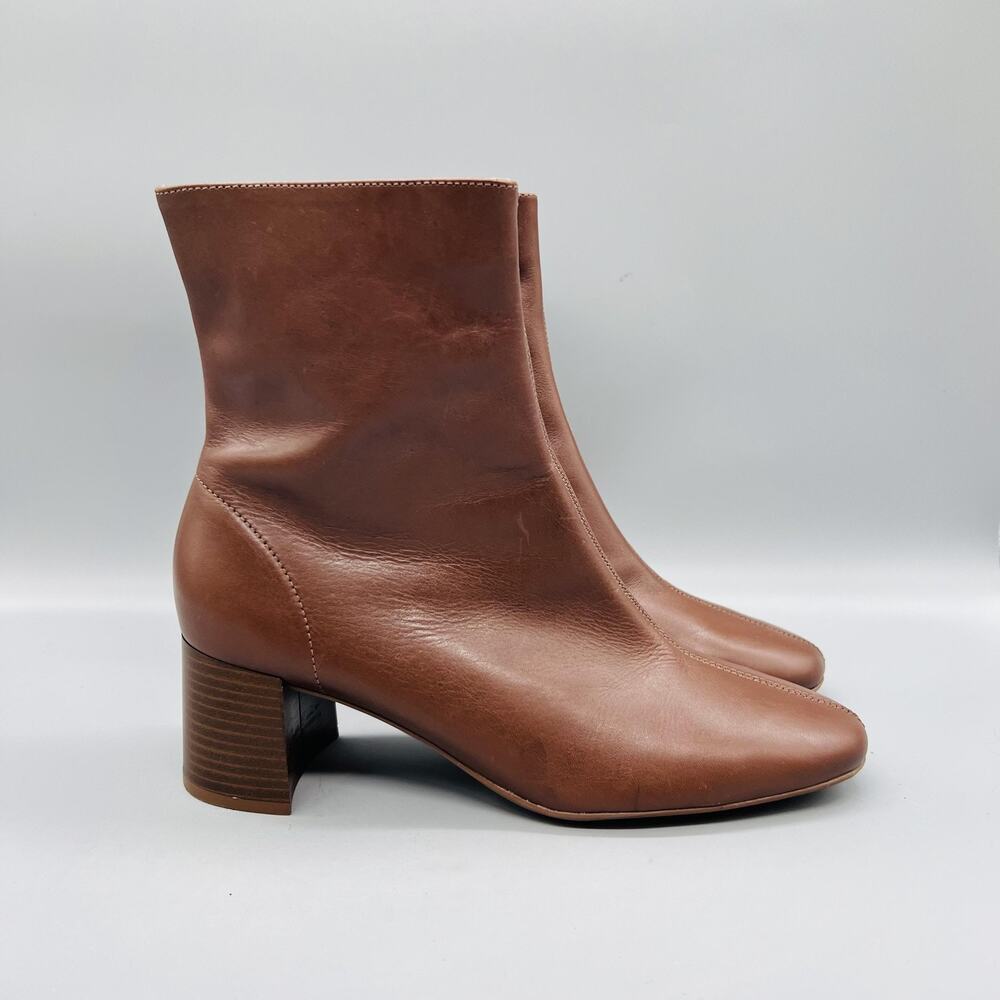 Arezzo Boots Womens 9 Brown Leather Ankle Zip Block Heel Round Toe Booties Shoes